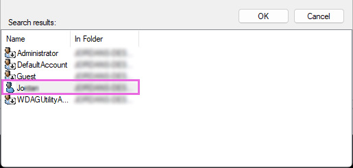 Highlight of User Being Selected in Select Users and Groups Advanced Window