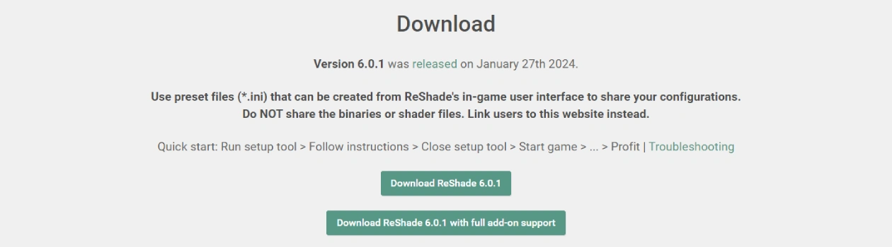 ReShade Download Options