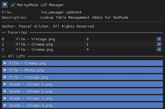 Pic of the LUT manager Window